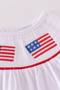 Adorable flag-embroidered bloomer set with a patriotic theme for toddlers.