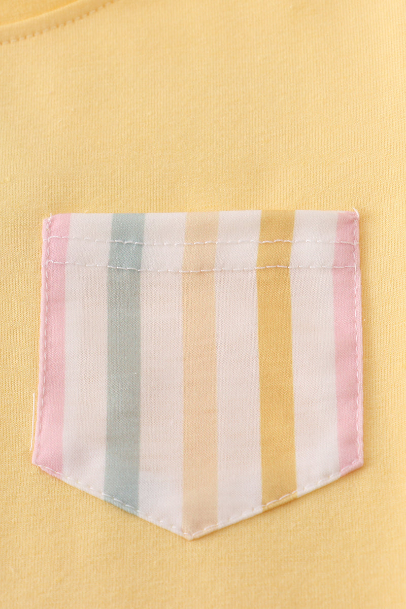 Bright and cheerful rainbow stripe shorts set, perfect for playful summer days.