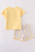 Bright and cheerful rainbow stripe shorts set, perfect for playful summer days.