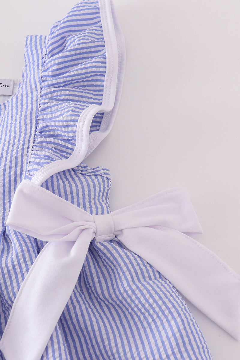 Blue stripe seersucker shorts set for kids, perfect for summer adventures.