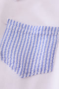 Blue stripe seersucker shorts set with playful summer vibes for kids.