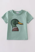 Green top with playful duck applique, perfect for kids' everyday adventures.