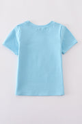 Blue fish applique top: vibrant, playful design on soft, comfy fabric for kids.