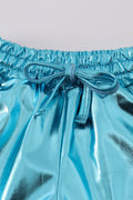 Blue laser shorts with a vibrant, playful pattern for active kids.