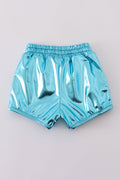 Blue laser shorts with a vibrant, playful pattern for active kids.