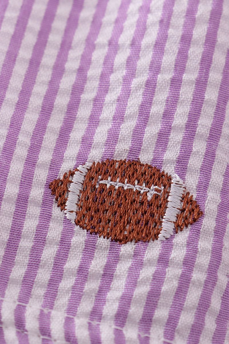 Purple striped seersucker set with "I Love LSU" football embroidery.