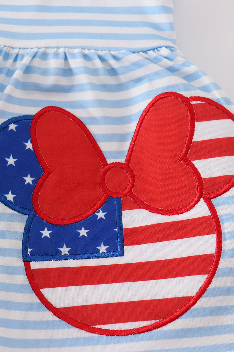 Blue and red bloomer set with playful character applique, perfect for toddlers.