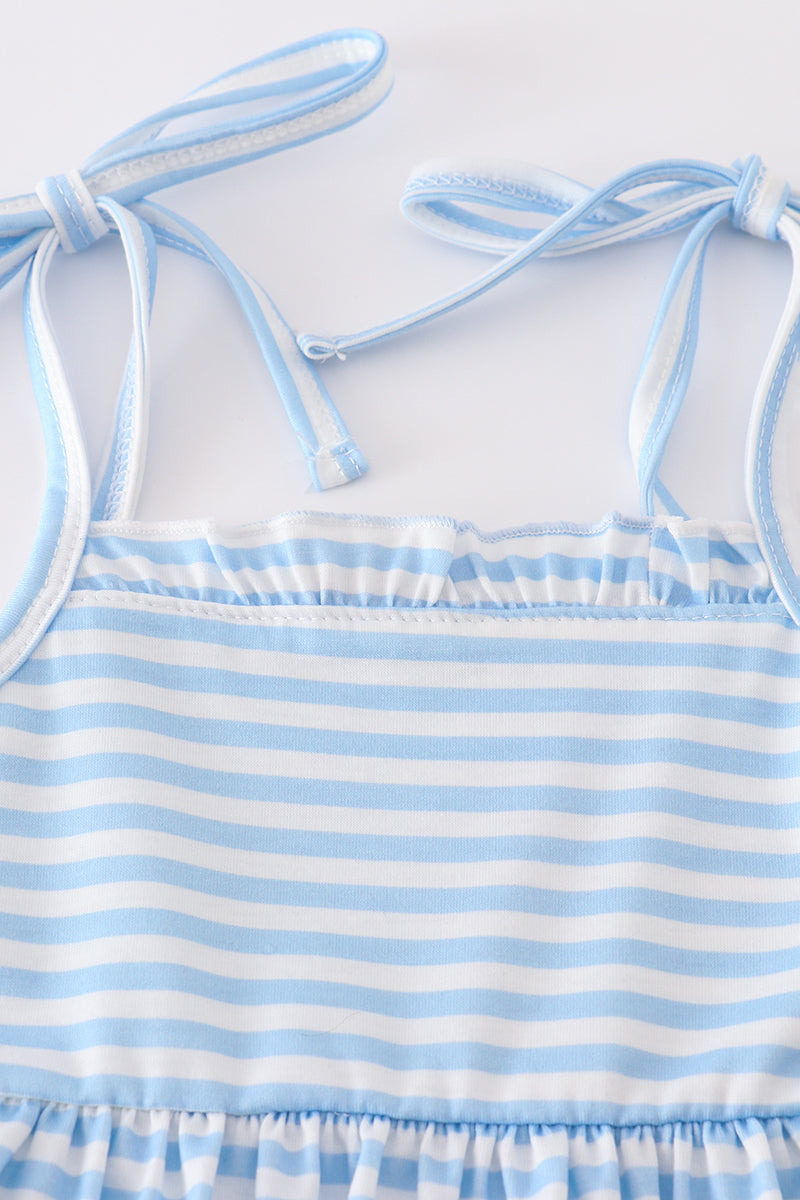 Blue and red bloomer set with playful character applique, perfect for toddlers.