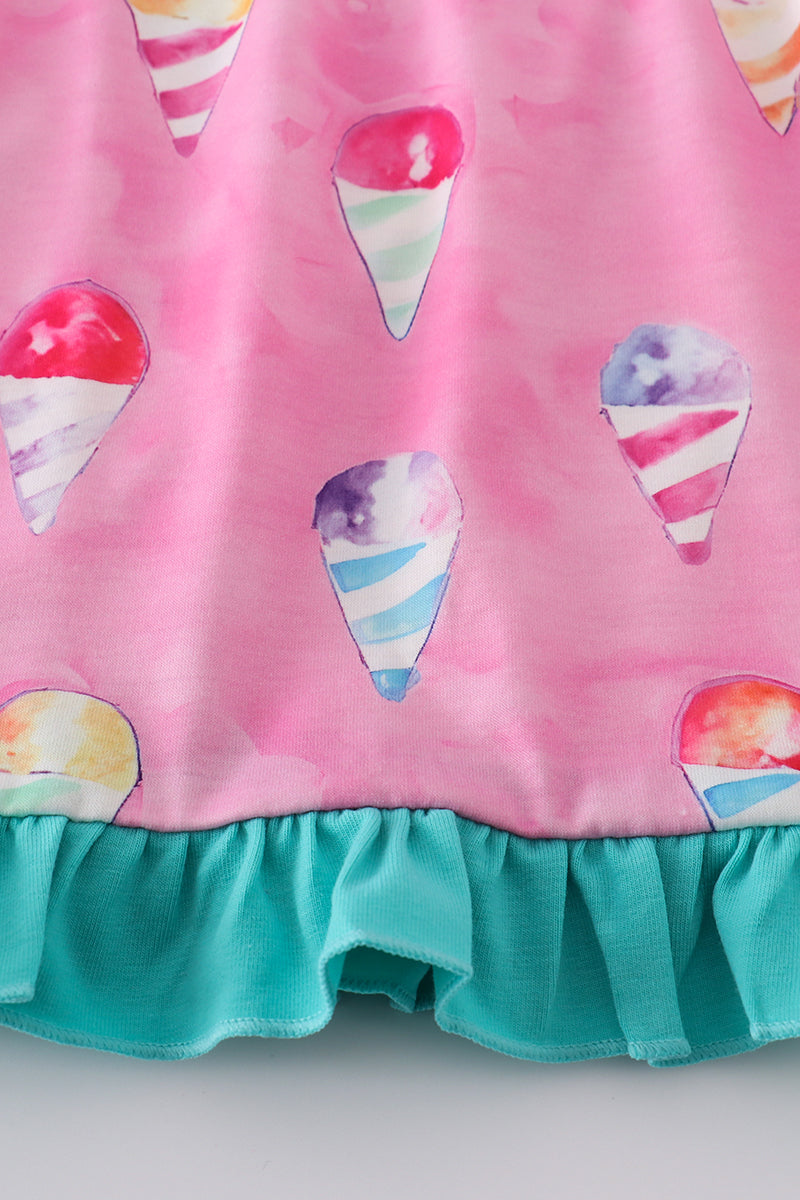A cute pink bloomer set with colorful ice cream cone prints.