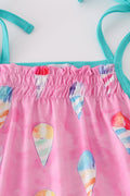 Adorable pink shorts set with playful ice cream print, perfect for summer fun.