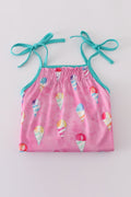 Adorable pink shorts set with playful ice cream print, perfect for summer fun.