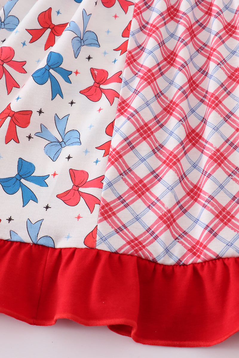 Blue bow print ruffle bloomer set with matching top, perfect for playtime.
