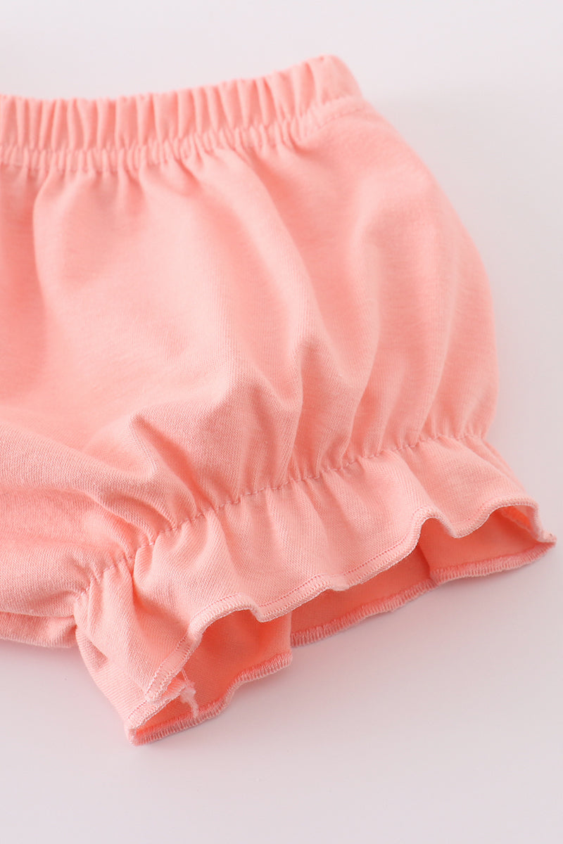Floral crab embroidery ruffle bloomer set with cheerful summer colors and patterns.