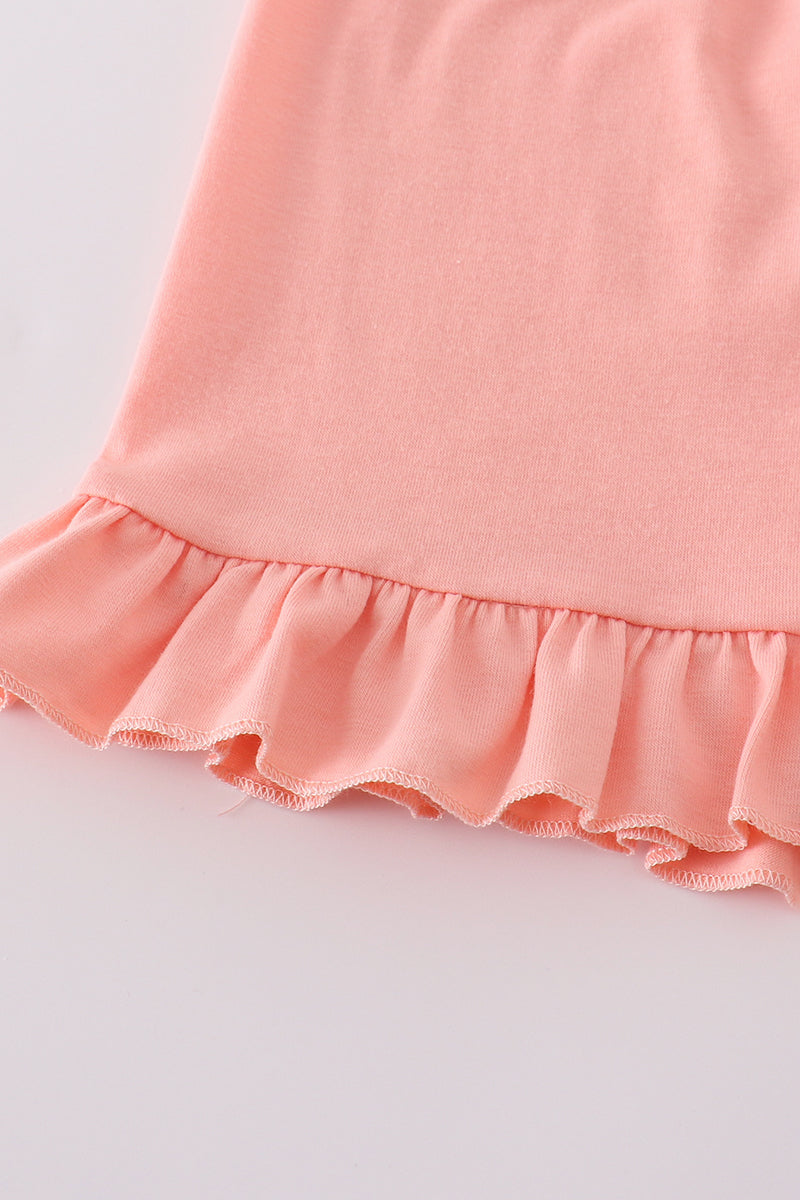 Adorable ruffle shorts set with playful floral crab embroidery, perfect for summer fun.