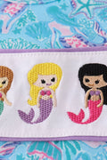 Whimsical mermaid-themed shorts set with colorful embroidery, perfect for summer fun.