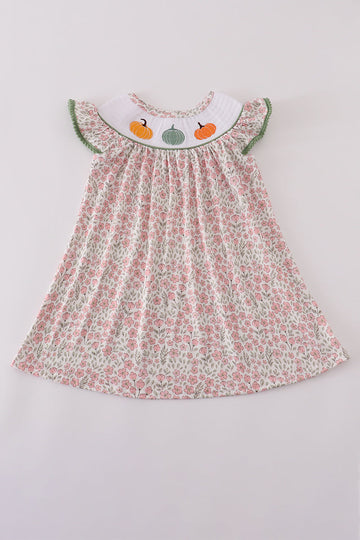 Pink pumpkin smocked floral ruffle pants set