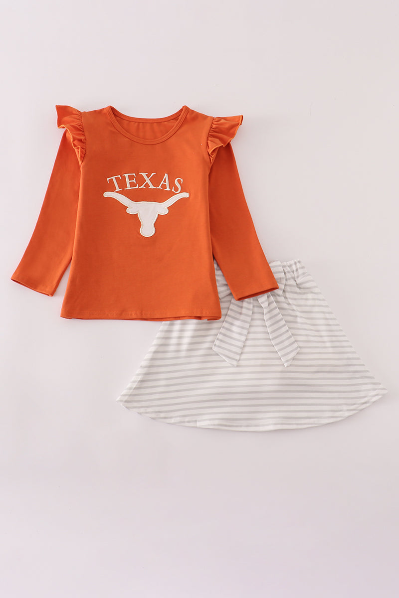 Rust Texas embroidery bow skorts set