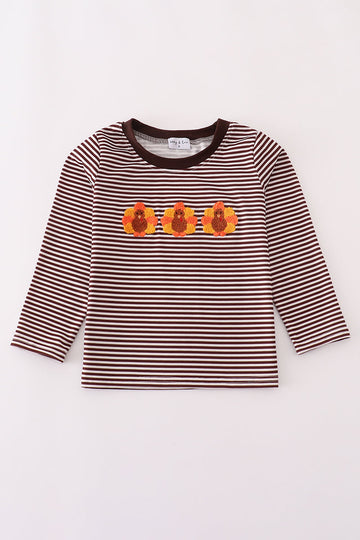 Brown turkey french knot stripe top