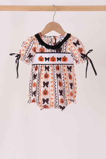 Pumpkin bow embroidery ruffle bubble