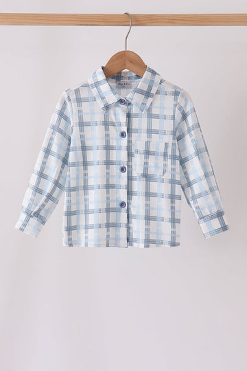 Blue plaid button down shirt