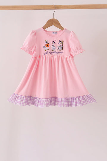 Pink goose embroidery ruffle dress