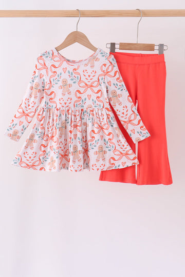 Coral gingerbread bamboo pants set