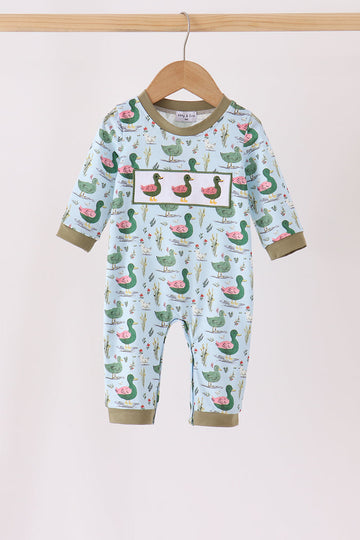 Green mallard embroidery romper
