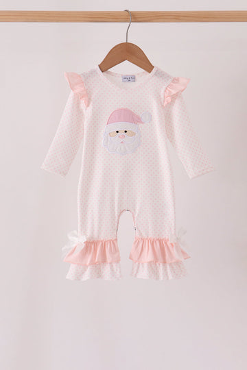 Pink santa claus dot applique ruffle romper