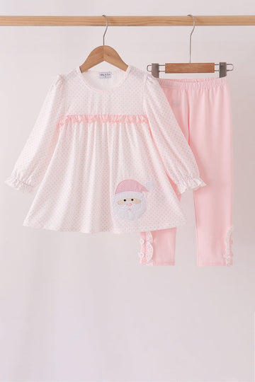 Pink santa claus dot applique ruffle pants set