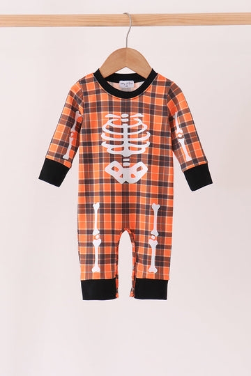 Orange skeleton plaid romper