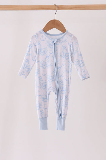 Blue dog bamboo zipper romper