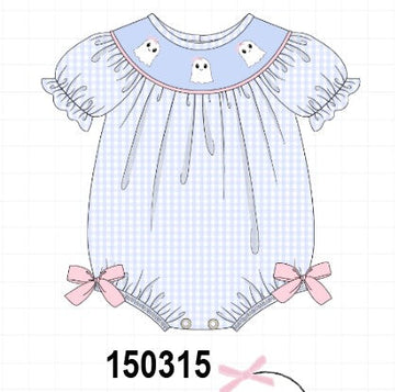 Blue ghost embroidery gingham bubble