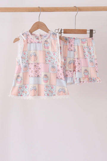 Pink pumpkin ruffle shorts set