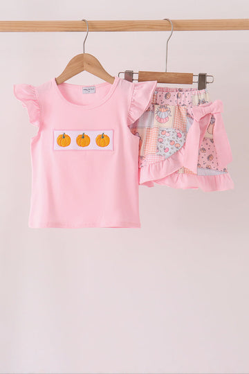 Pink pumpkin ruffle skorts set