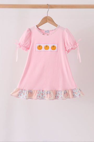 Pink pumpkin embroidery ruffle dress