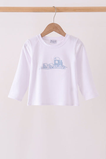 Blue train embroidery top