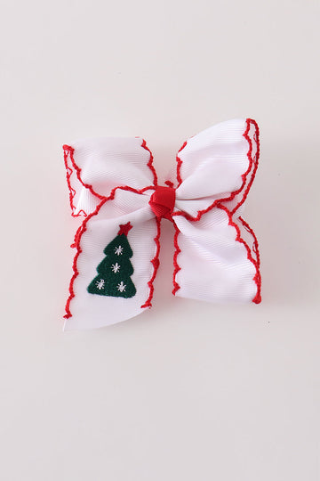 Red christmas tree embroidery crochet edge hair bow