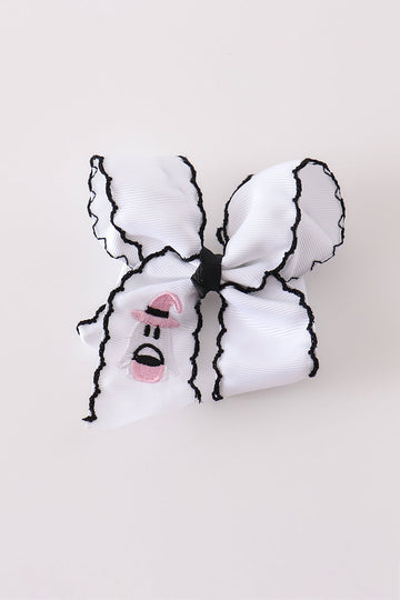 Black ghost embroidery crochet edge hair bow
