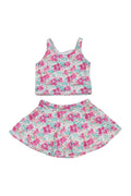 Bright floral print two-piece swimsuit for girls, perfect for summer fun.