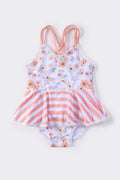 Bright floral print one-piece swimsuit for girls, perfect for summer fun.