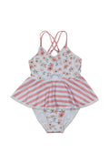 Bright floral print one-piece swimsuit for girls, perfect for summer fun.