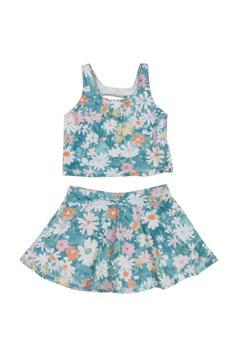Bright, floral swimsuit with daisies, perfect for sunny beach days.