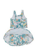 Bright, floral swimsuit with daisies, perfect for sunny beach days.