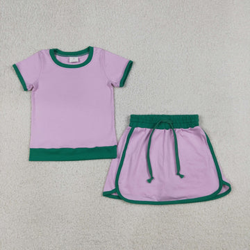 Pink color block Ringer Skorts Set