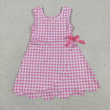 Pink Performance Gingham Bow Scalloped Dress