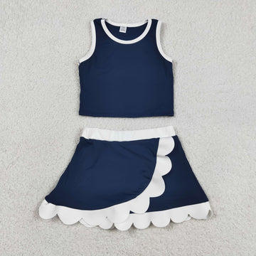 Navy Performance Scalloped Skorts Set