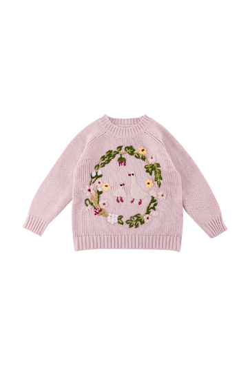Pink goose floral crew neck sweater