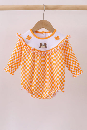 Orange Tennessee puppy bow embroidery checkered bubble
