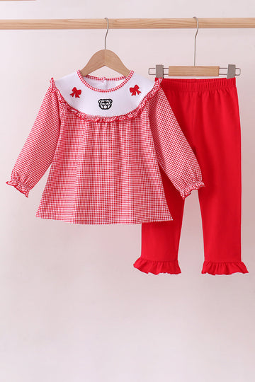 Premium Red Georgia bulldog embroidery ruffle pants set