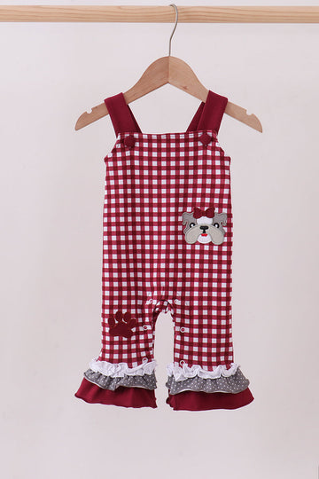 Premium Maroon Georgia bulldog gingham ruffle romper